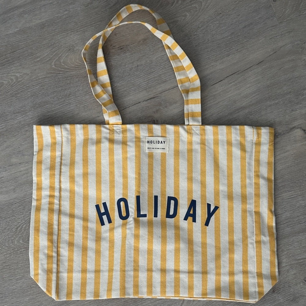 Sezane Holiday Collection Yellow Striped Tote Bag